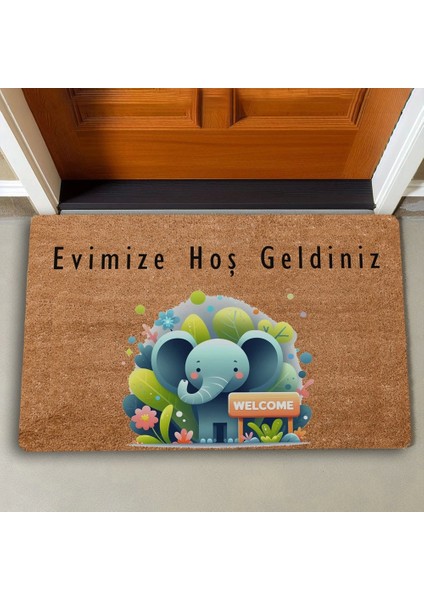 Şirin Fil ve Orman Temalı Evimize Hoş Geldiniz Kapı Önü Paspası 45X70CM