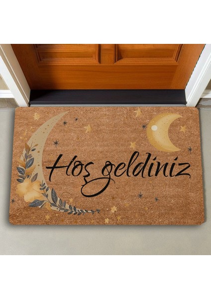 Mehtap Ay ve Yıldız Temalı Hoş Geldiniz Kapı Önü Paspası 45X70CM