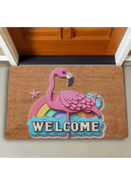 Valerine Life Gökkuşağı ve Flamingo Welcome Kapı Önü Paspası 45X70CM