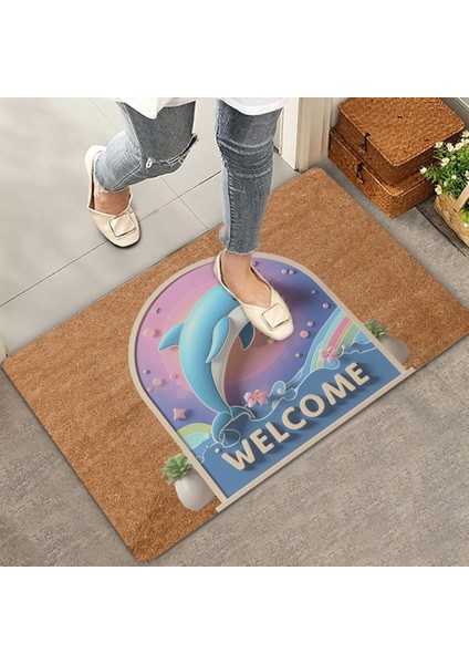 Akvaryum Yunus Temalı Mavi Welcome Kapı Önü Paspası 45X70CM