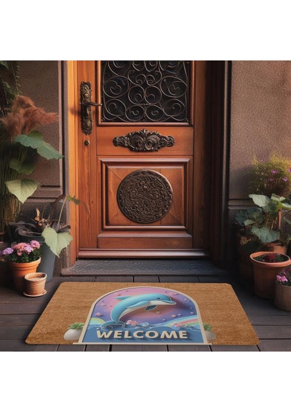 Akvaryum Yunus Temalı Mavi Welcome Kapı Önü Paspası 45X70CM
