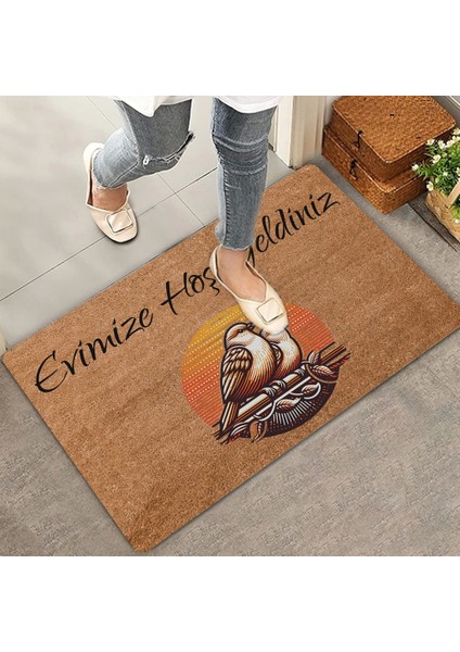Gün Batımı ve Huzurlu Kuş Çifti Evimize Hoş Geldiniz Kapı Önü Paspası 45X70CM