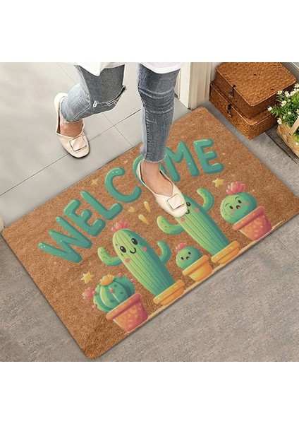 Sevimli Kaktüs Ailesi Welcome Kapı Önü Paspası 45X70CM