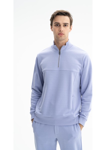 Erkek Regular Fit Şardonsuz 3 iplik Basic Fermuar Cepli Dik Yakalı Yarım Fermuar Sweatshirt K26404626301