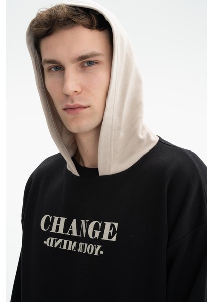 Erkek Önden Fermuar Kanguru Cepli Oversize Şardonsuz 3 İplik Kapşonlu Sweatshirt K26254626601 fiyatları