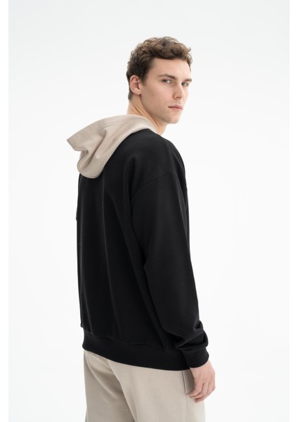 Erkek Önden Fermuar Kanguru Cepli Oversize Şardonsuz 3 İplik Kapşonlu Sweatshirt K26254626601 fırsatları