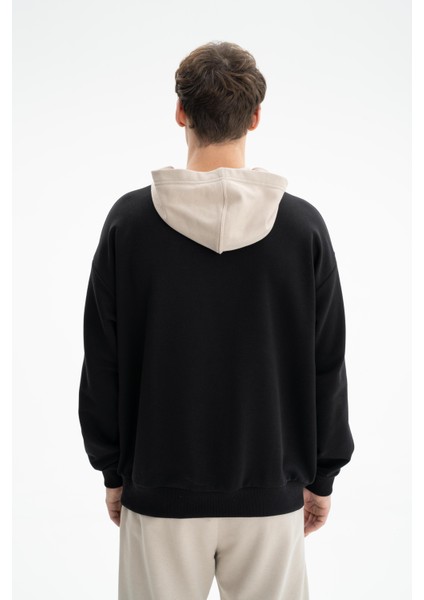 Erkek Önden Fermuar Kanguru Cepli Oversize Şardonsuz 3 İplik Kapşonlu Sweatshirt K26254626601 indirimleri