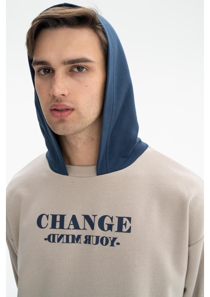 Erkek Önden Fermuar Kanguru Cepli Oversize Şardonsuz 3 İplik Kapşonlu Sweatshirt K26254626601 fiyatları