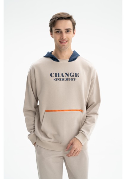 Erkek Önden Fermuar Kanguru Cepli Oversize Şardonsuz 3 İplik Kapşonlu Sweatshirt K26254626601 fırsatları