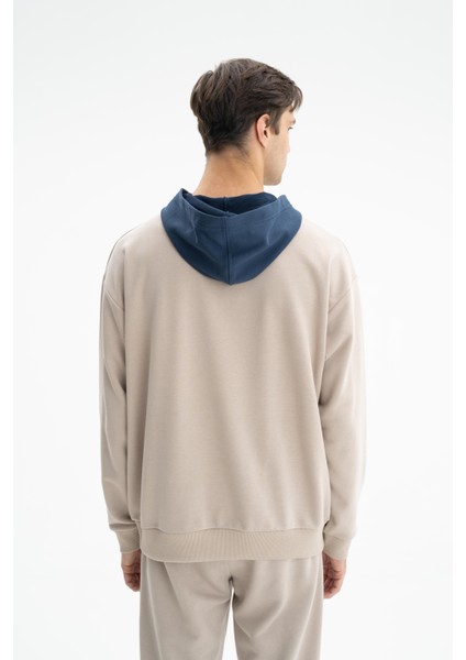 Erkek Önden Fermuar Kanguru Cepli Oversize Şardonsuz 3 İplik Kapşonlu Sweatshirt K26254626601 indirimleri