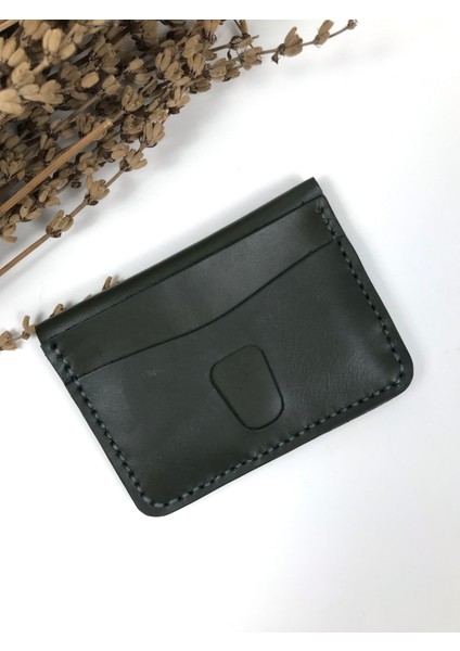 Deri Erkek Kartlık Design Haki Renk