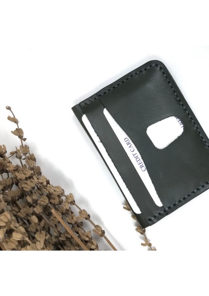 Deri Erkek Kartlık Design Haki Renk