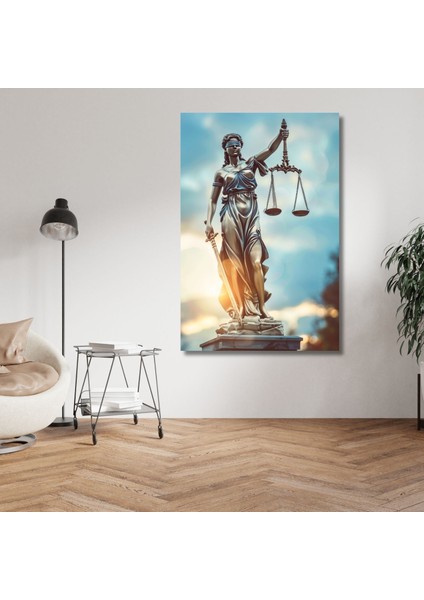 Tekli Dikey Kanvas Avukat Büro Duvar Tablosu Adalet Terazisi