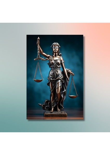 Tekli Dikey Kanvas Avukat Büro Tablosu Adalet Terazisi ve Kadın modelleri