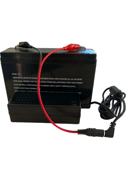 6 Volt 12 Amper Akü -151X50X94 ve Şarj Adaptörü +Maşalı Kablo Aynı Sette