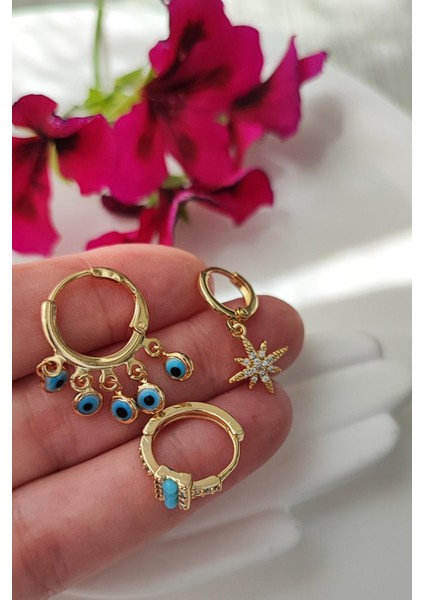 Maviş Nazar Boncuklu 3 Lü Çelik Set- Altın Renk fırsatları