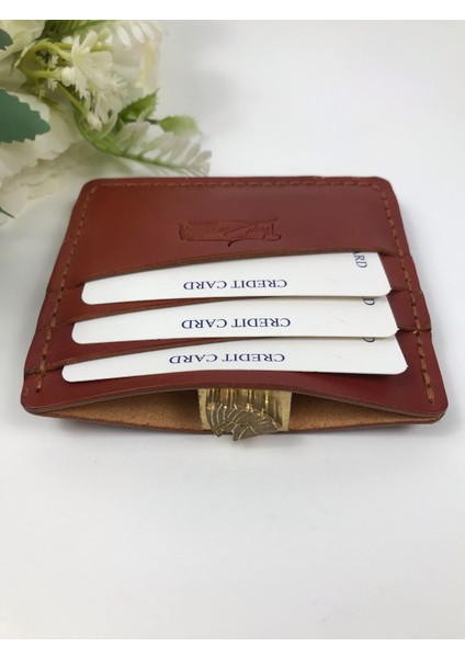 Hakiki Deri Unisex Kartlık Kızıl Kahve Renk
