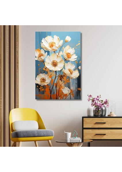 Tekli Dikey Kanvas Duvar Tablosu Turuncu Çiçek Dizayn