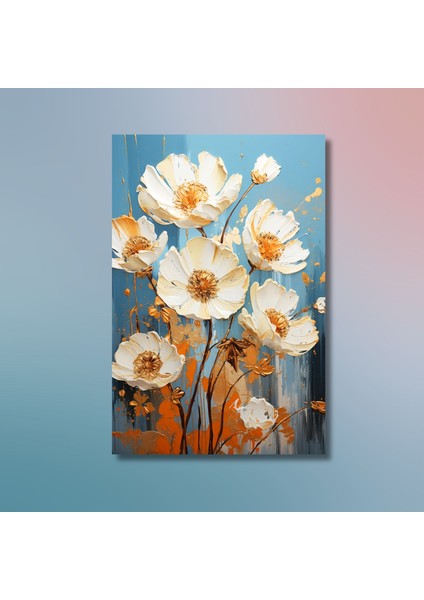 Tekli Dikey Kanvas Duvar Tablosu Turuncu Çiçek Dizayn modelleri