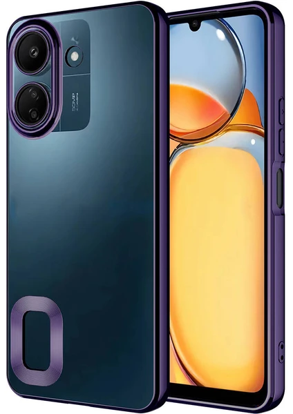 Kzy Xiaomi Poco C65 Kapak Yanları Renkli Lens Korumalı Logo Gösteren Şeffaf Luxury Silikon Kılıf - Mor