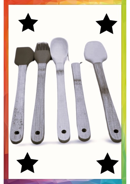 5 Parça Silikon Kaşık ve Servis Takımı 20 cm