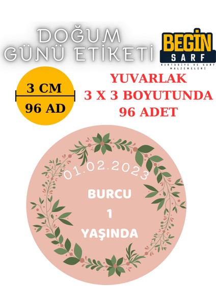 3 cm 4 cm 5 cm 6 cm Doğum Günü Hatırası Etiketi Kendinden Yapışkanlı Yuvarlak Etiket
