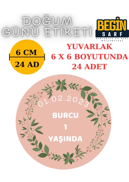 3 cm 4 cm 5 cm 6 cm Doğum Günü Hatırası Etiketi Kendinden Yapışkanlı Yuvarlak Etiket