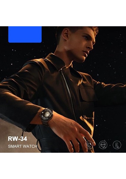 Rw-34 Kavisli Curved Amoled Ekran 46MM 3 Kordon Watch 4 Akıllı Saat - Siyah