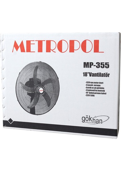 Ayaklı Sanayi Tipi Soğutucu Oda Serinletici 5 Kanatlı Vantilatör MP-355