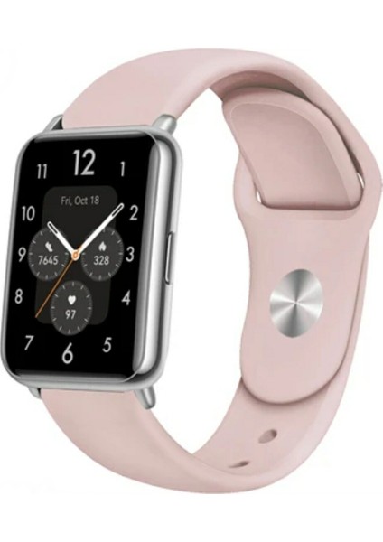 Huawei Watch Fit Uyumlu Jel Silikon Kordon Pim Çevirici Aparatı ile Birlikte Toz Pembe