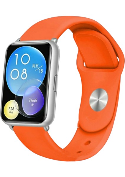Huawei Watch Fit Uyumlu Jel Silikon Kordon Pim Çevirici Aparatı ile Birlikte Turuncu