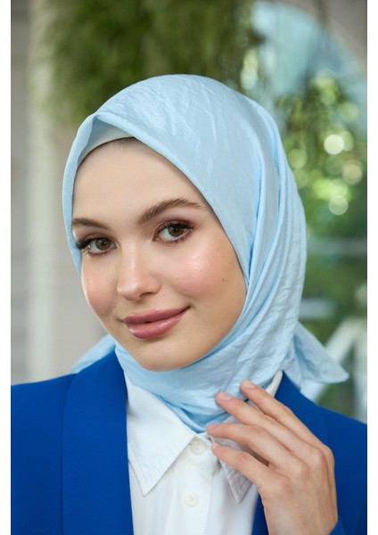 Düz Desen Vual Eşarp Buz Mavi Vual Ipek Eşarp - 10100-07