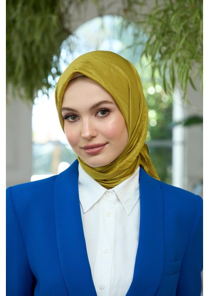 Düz Desen Vual Eşarp Yağ Yeşili Vual Ipek Eşarp - 10100-12