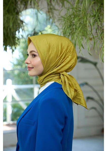Düz Desen Vual Eşarp Yağ Yeşili Vual Ipek Eşarp - 10100-12