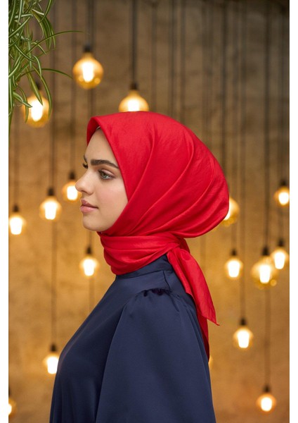 Düz Desen Vual Eşarp Kırmızı Vual Ipek Eşarp - 10100-27