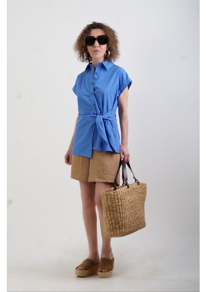 Saks Mavi Önden Bağlamalı Gömlek fiyatları