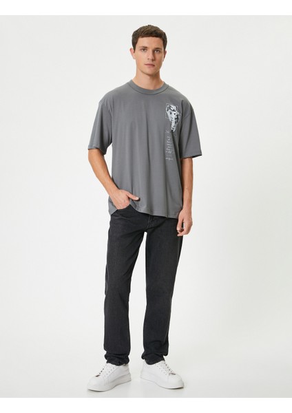 Önü ve Arkası Baskılı Tişört Kısa Kollu Bisiklet Yaka Pamuklu Rahat Kalıp fiyatları