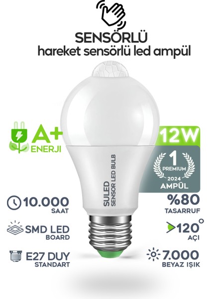 Hareket Sensörlü LED Lamba E27 Duy 12W Işık Lamba A Otomatik LED Ampül Hareket Algılayıcılı