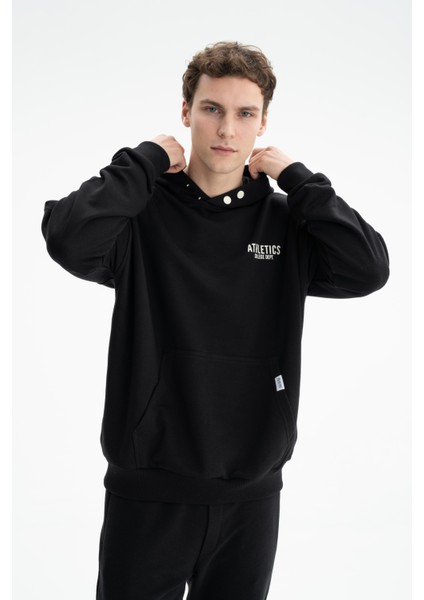 Erkek Oversize Kanguru Cepli Şardonsuz 3 İplik Kapşonlu Sweatshirt K26254626201