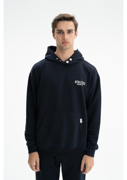 Erkek Oversize Kanguru Cepli Şardonsuz 3 İplik Kapşonlu Sweatshirt K26254626201