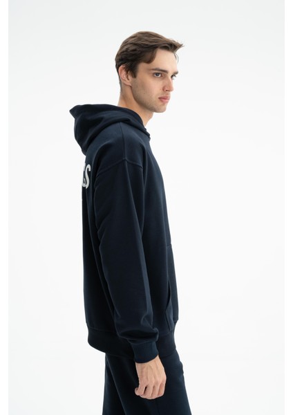 Erkek Oversize Kanguru Cepli Şardonsuz 3 İplik Kapşonlu Sweatshirt K26254626201