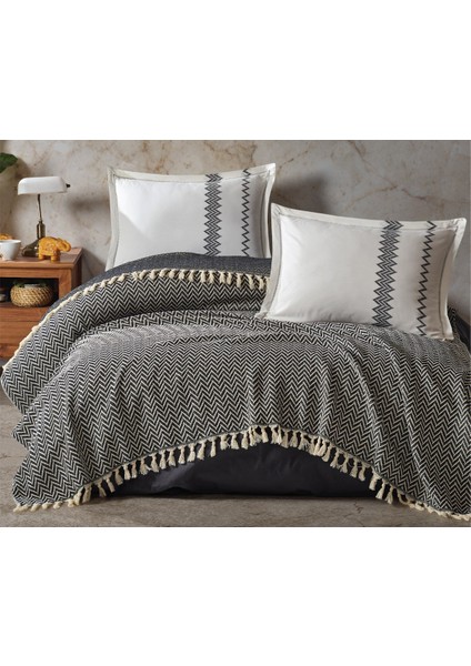 Ranforce Pamuk Kapitoneli Çift Kişilik Yatak Örtüsü Takımı Bertha V1 Antrasit