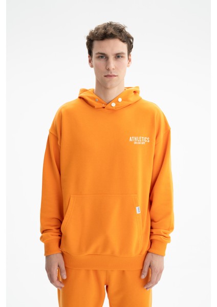Erkek Oversize Kanguru Cepli Şardonsuz 3 İplik Kapşonlu Sweatshirt K26254626201