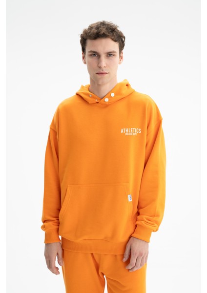 Erkek Oversize Kanguru Cepli Şardonsuz 3 İplik Kapşonlu Sweatshirt K26254626201