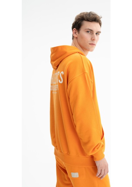 Erkek Oversize Kanguru Cepli Şardonsuz 3 İplik Kapşonlu Sweatshirt K26254626201