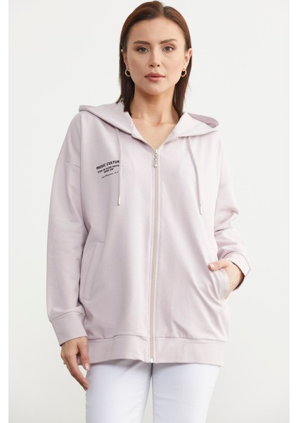 Fermuarlı Oversize Sweat - Pudra