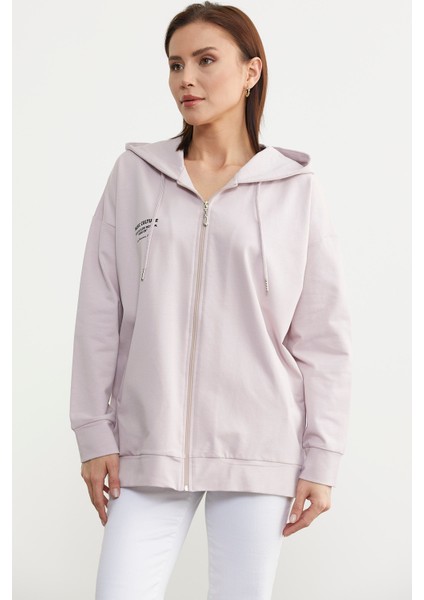 Fermuarlı Oversize Sweat - Pudra