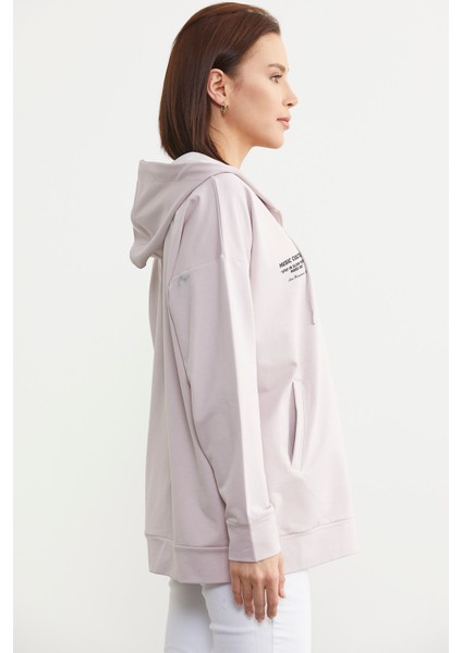 Fermuarlı Oversize Sweat - Pudra