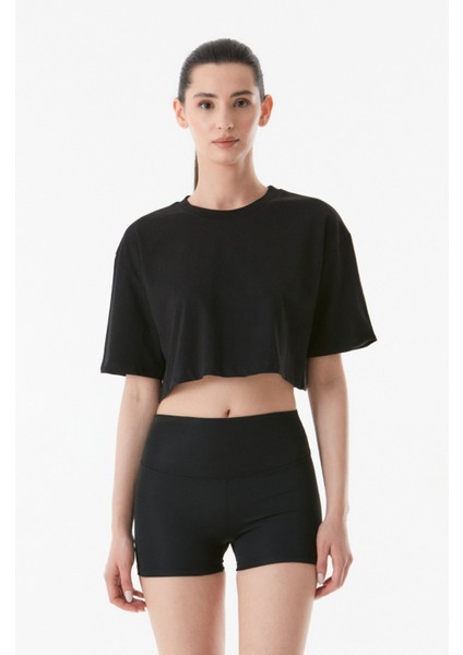 Basic Bisiklet Yaka Oversize Crop Tişört