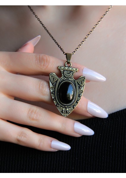 Doğal Taş Oniks Doğal Taşlı Otantik Kadın Kolye 45 cm Zincirli EUY12O